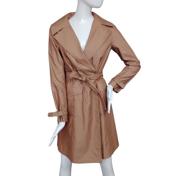 Nemow Trench Coat Size Small Light Mocha Long Sleeve 2 Snap Buttons Tie Belt - Picture 1 of 11